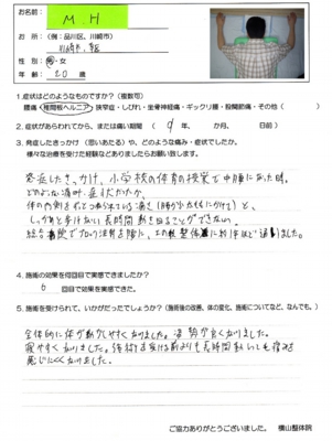 椎間板ヘルニア 男性 20歳 症状9年 痺れ 坐骨神経痛